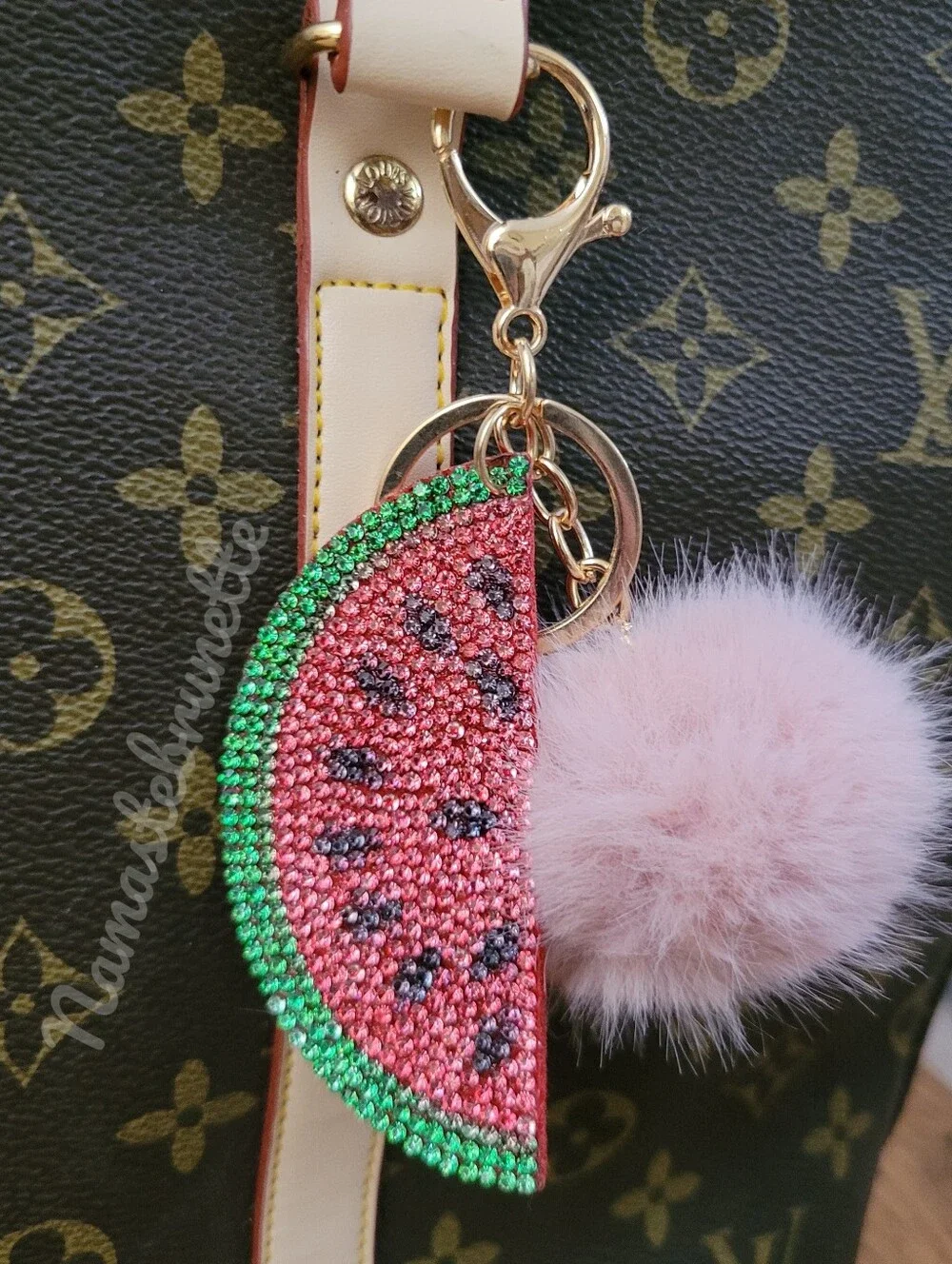 2/$16 Rhinestone Watermelon Pom Pom Keychain Bag Charm
